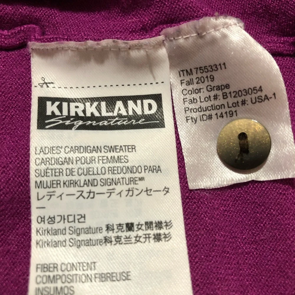 Kirkland Signature Women’s Long Sleeve Button-Up Magenta Purple Cardigan S